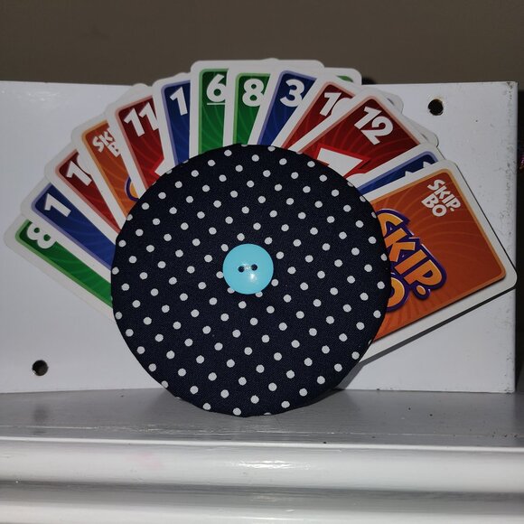 Hand Crafted Dark Blue White Polka Dot Card Game Holder - Picture 2 of 5